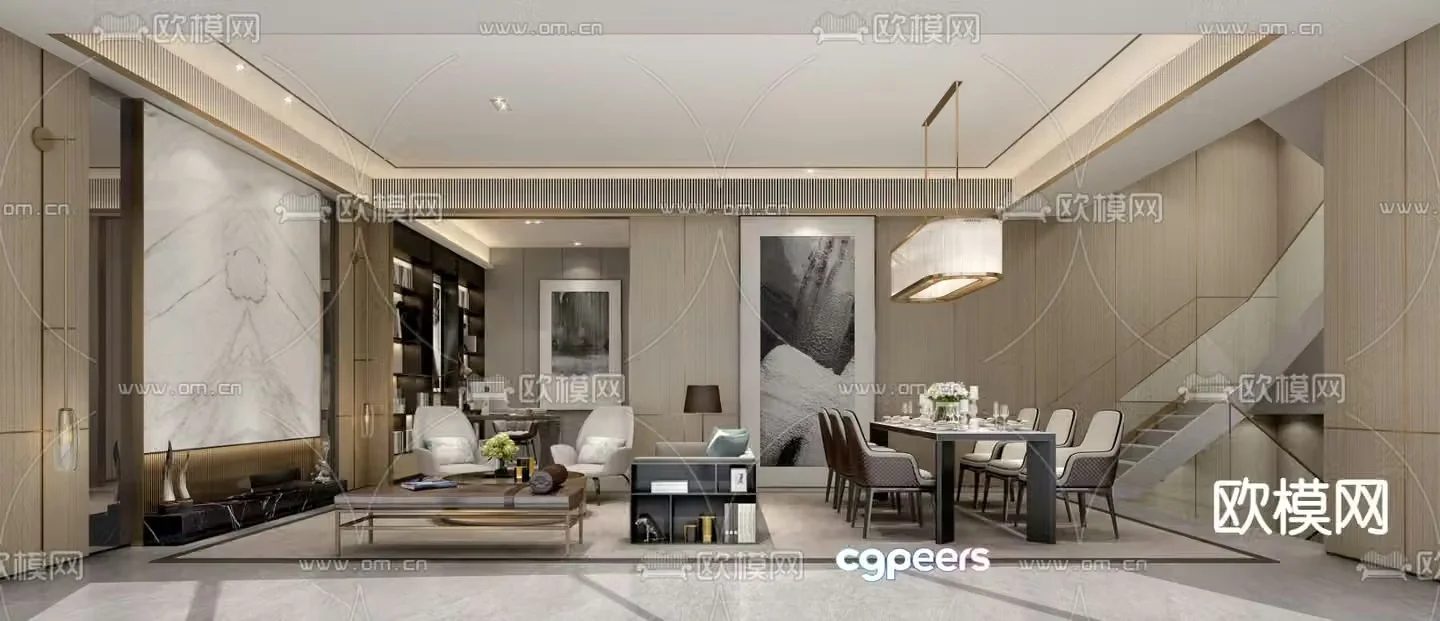 New Chinese style living room dining room 3d model