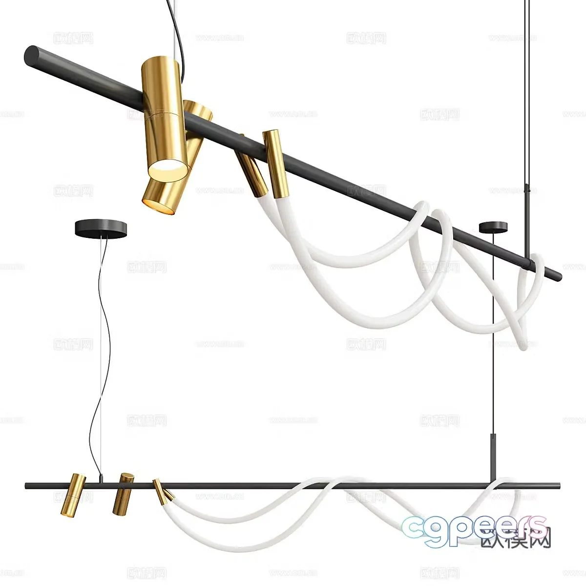 Modern long chandelier 3d model