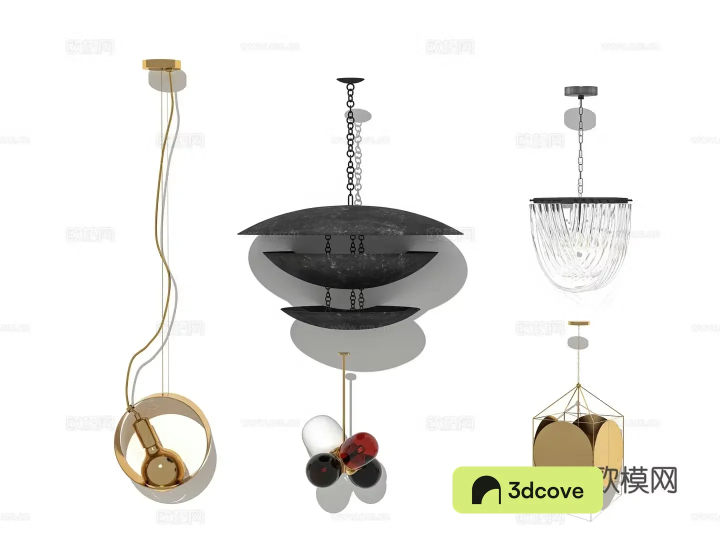 Modern Wasabi Lobby Hotel Living Room Linear Metal Cylinder Special-shaped Chandelier Combination 3D Model