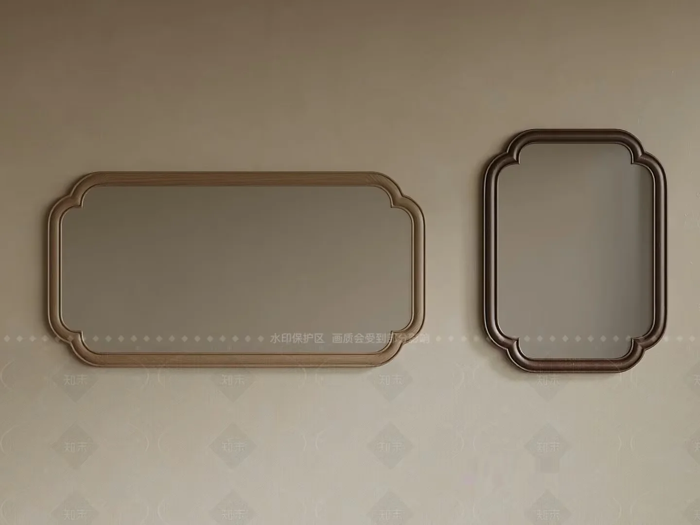 A Wall-Mounted Mirror With A Rectangular Shape And A Brown Frame 3D Model – 9251 – VRAY Render