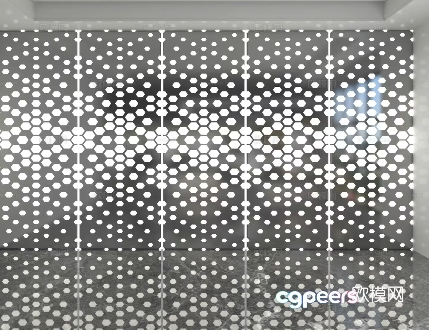Modern perforated board illuminated background wall 3d model
