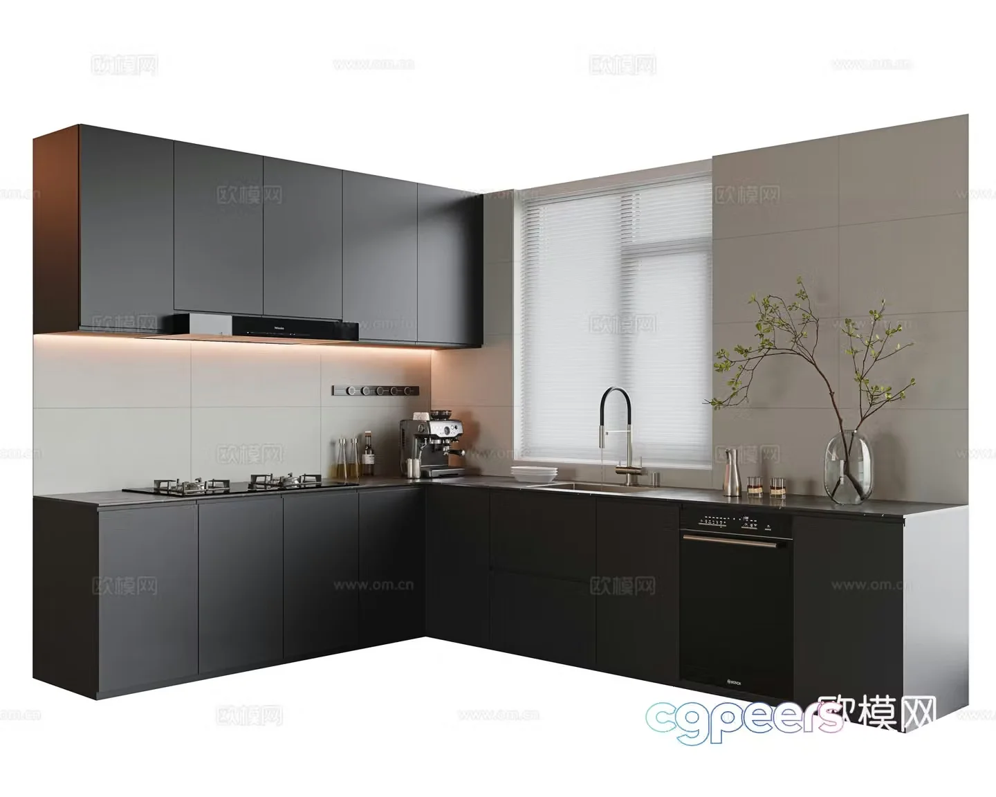Modern kitchen cabinets kitchen wall cabinets kitchen floor cabinets L-shaped kitchen kitchen appliances kitchen 3D model