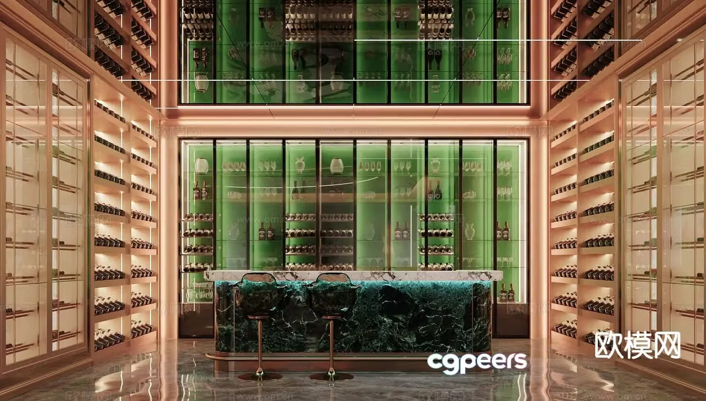 Light luxury basement wine cellar wine tasting area 3D model