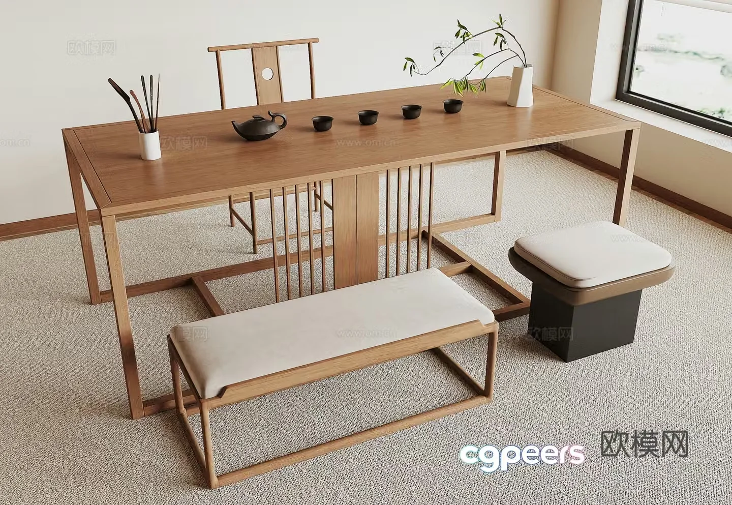New Chinese tea table and chair 3D model