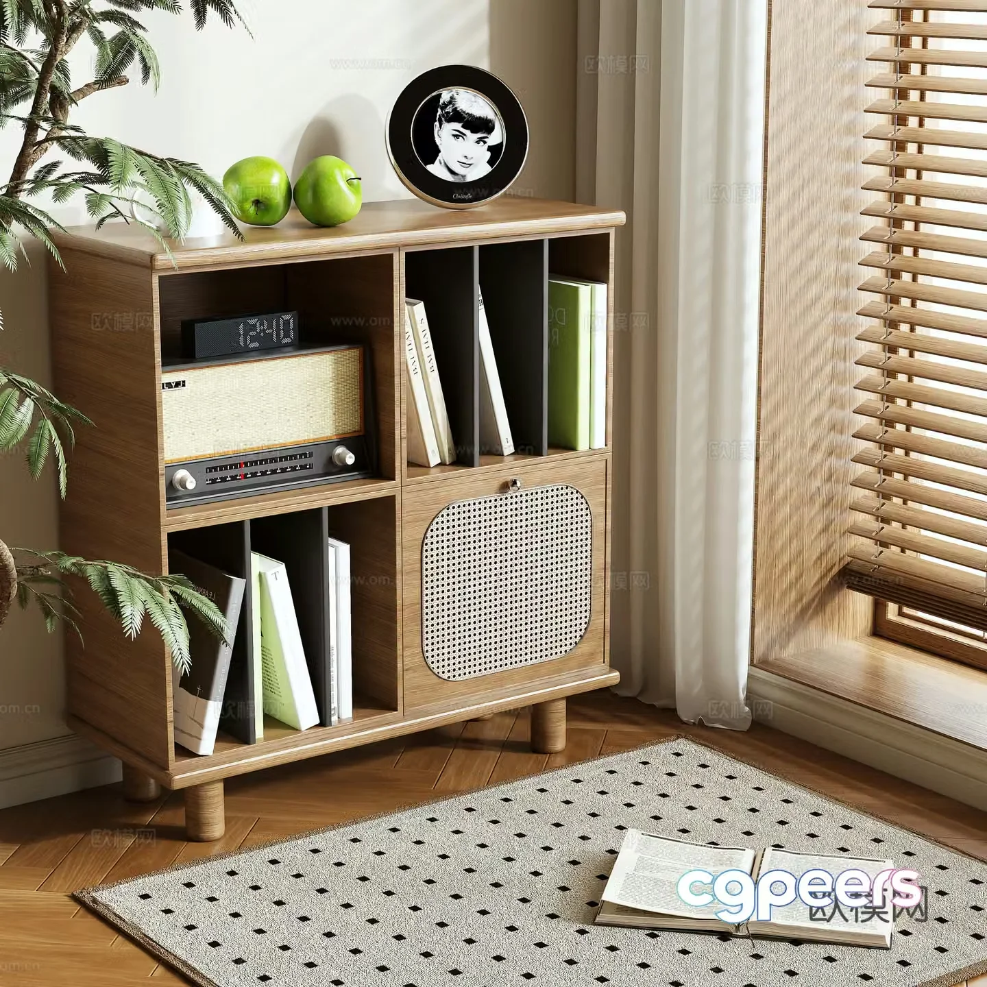 Log Wind Bookcase Low Cabinet 3D Model