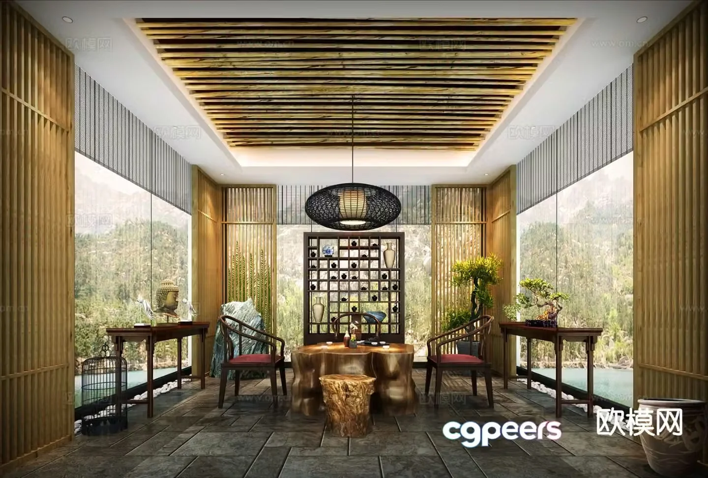 New Chinese style tea room villa tea room 3d model