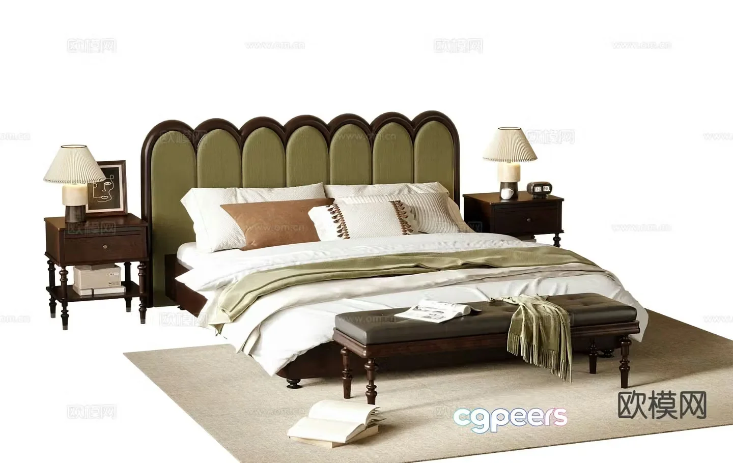 French double bed 3d model