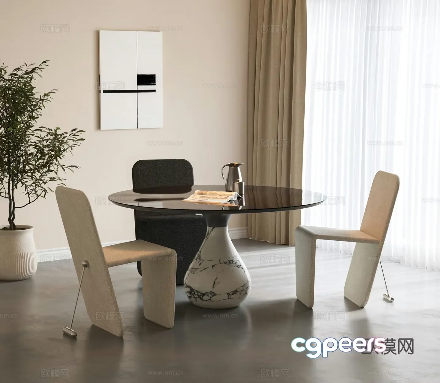 Modern Italian negotiation table and chairs Minimalist dining table and chairs Round casual table and chairs Round coffee table and chairs 3D model