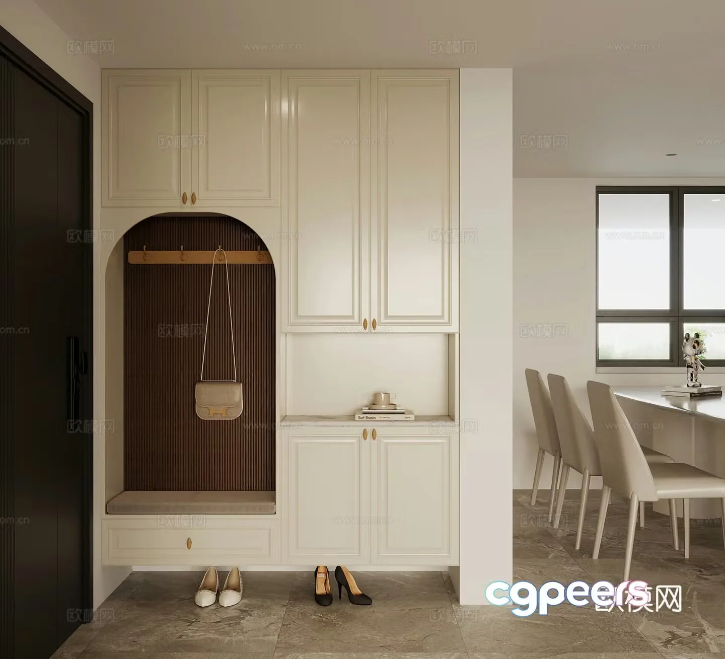 French cream style shoe cabinet entrance shoe cabinet 3D model