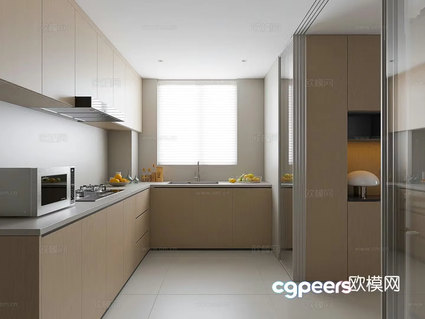 Modern kitchen Creamy kitchen Minimalist kitchen Log kitchen Refrigerator Range hood 3d model