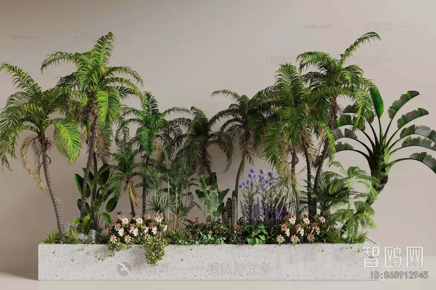 A Large Planter With Various Plants 3D Model – 5739 – VRAY Render