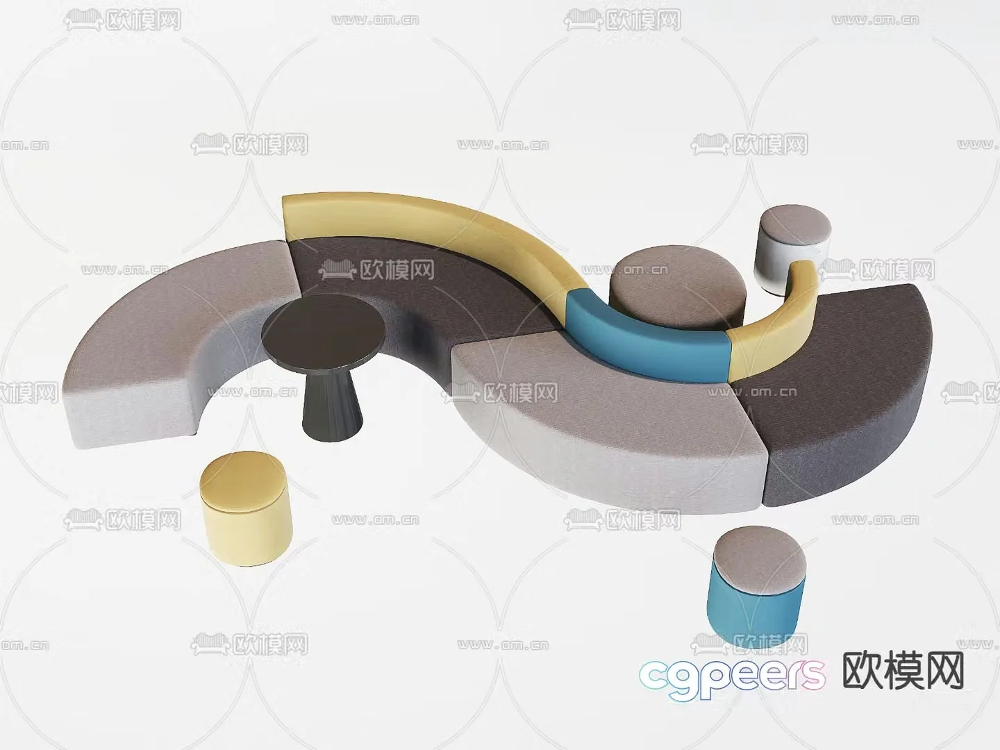 Public sofa curved sofa lobby sofa 3d model