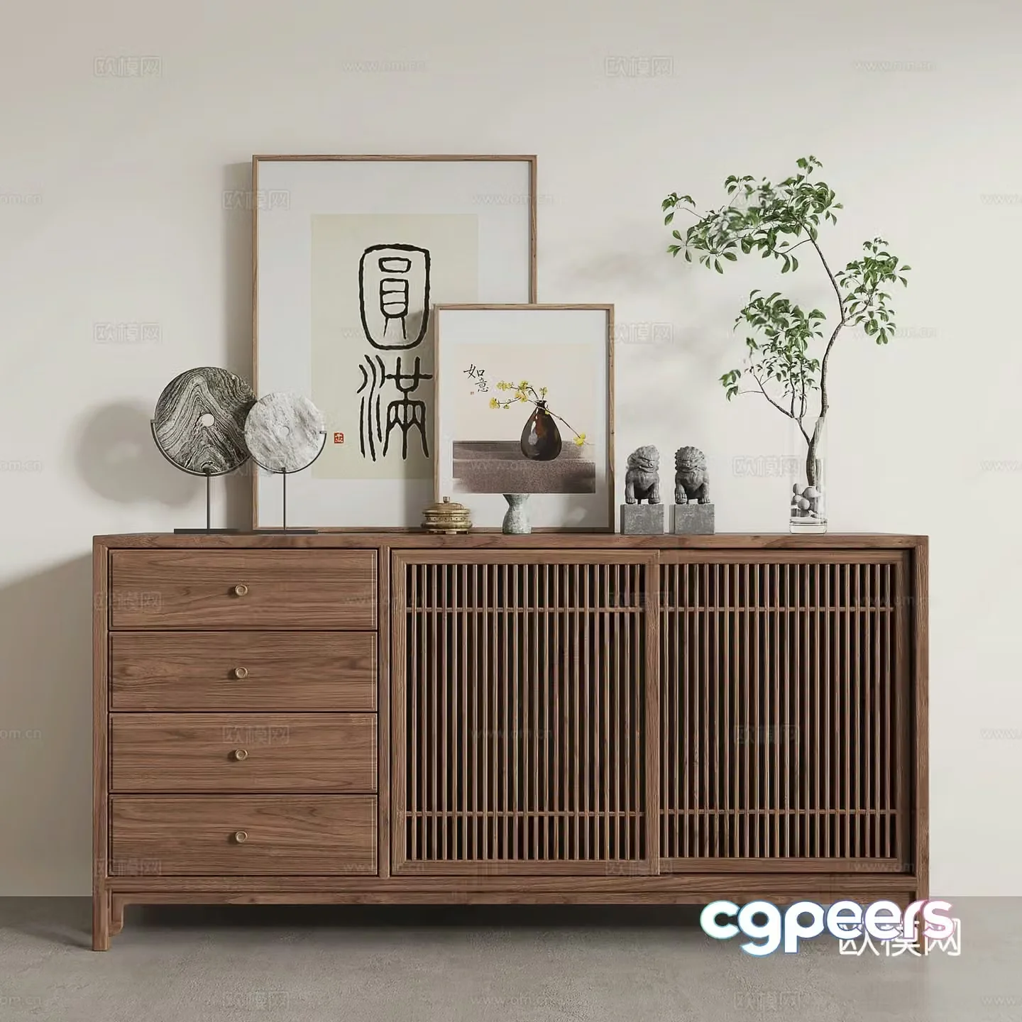 New Chinese style entrance cabinet ornament combination 3D model