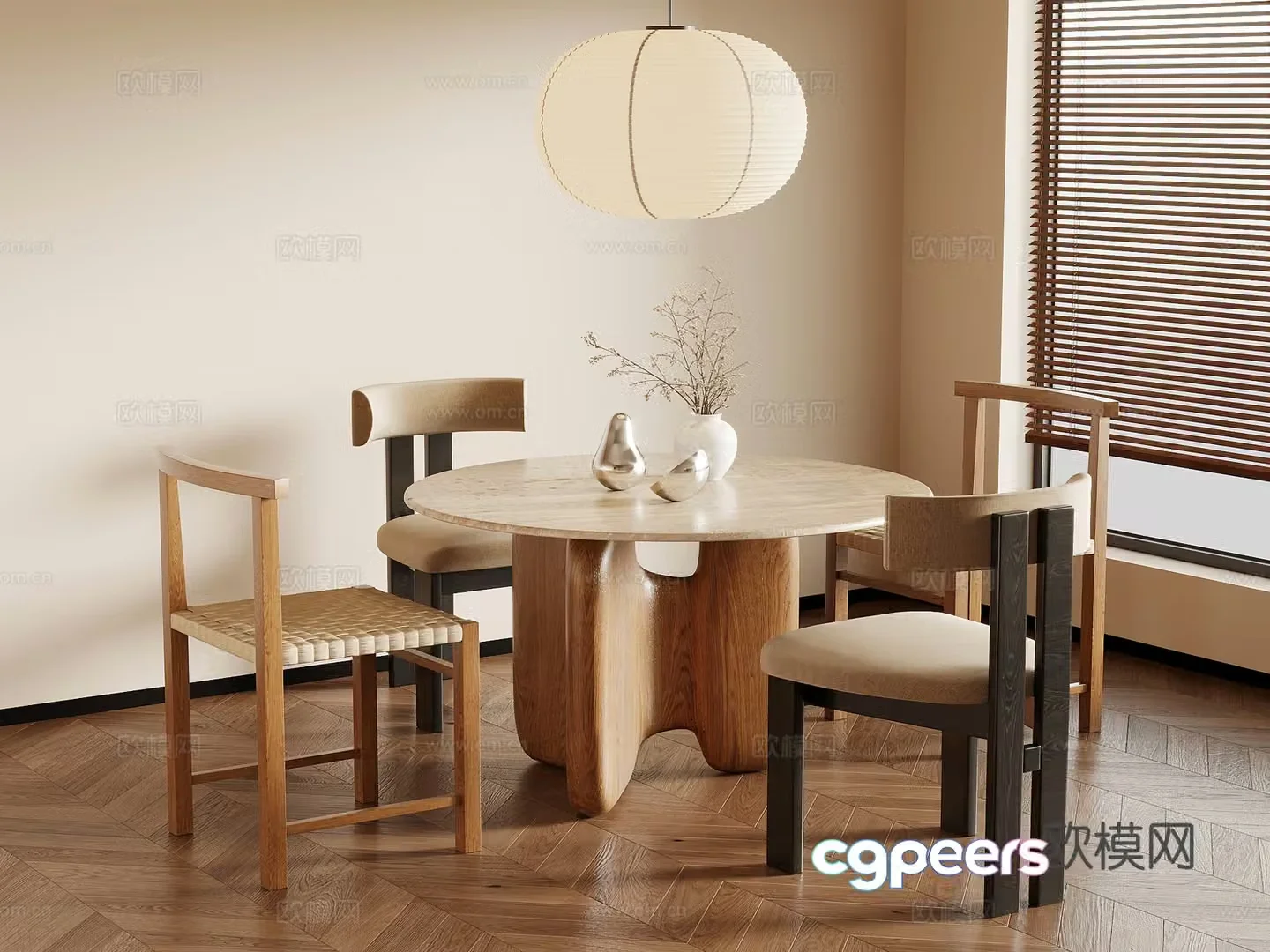 Medium style dining table and chair 3D model