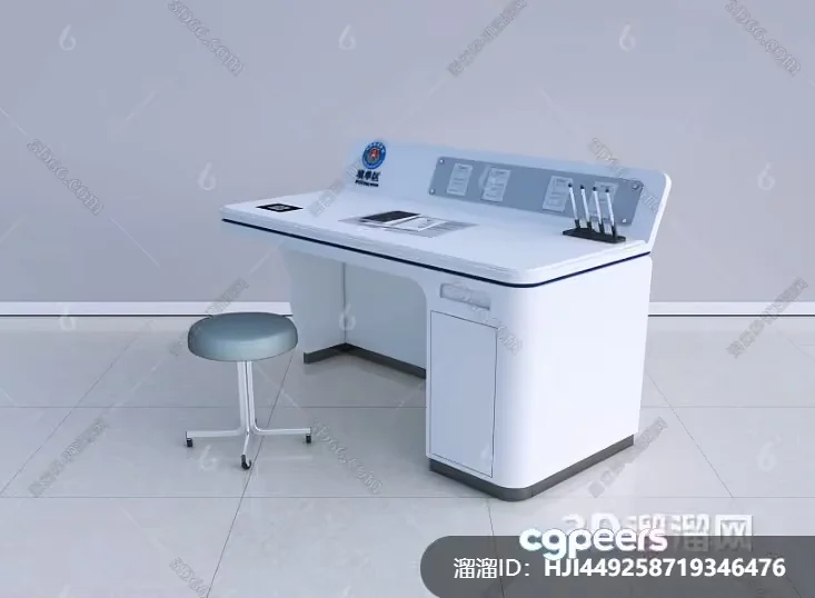 A White Desk With A Stool 3D Model – 9922 – VRAY Render
