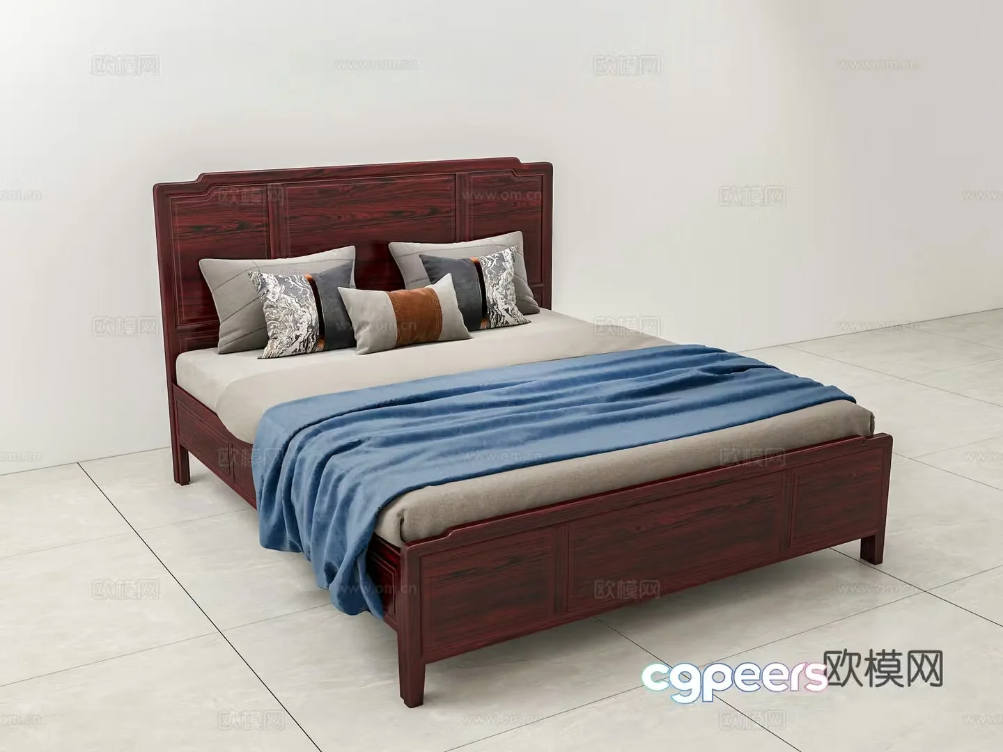 New Chinese style double bed 3D model