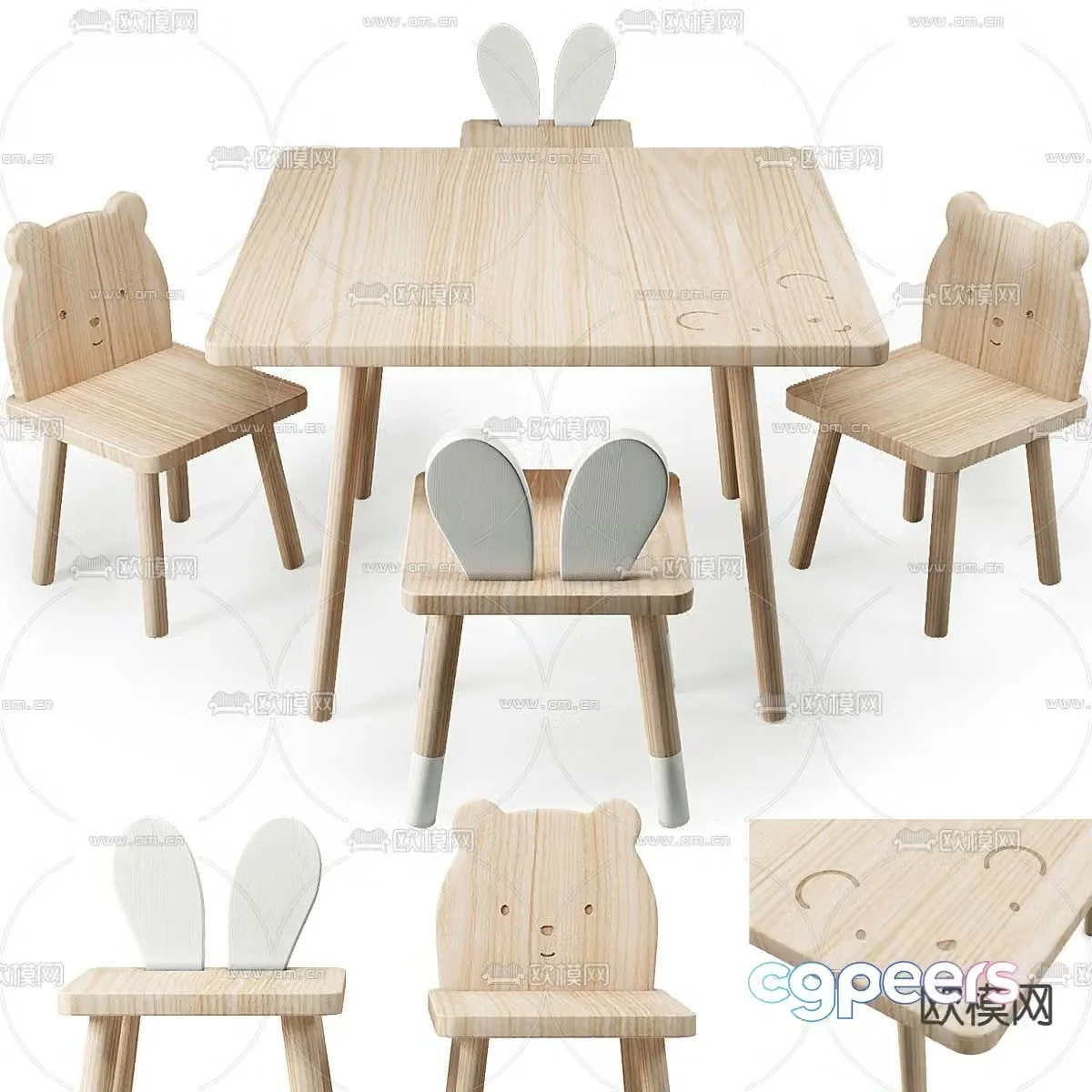Solid wood tables and chairs children’s tables and chairs 3d model