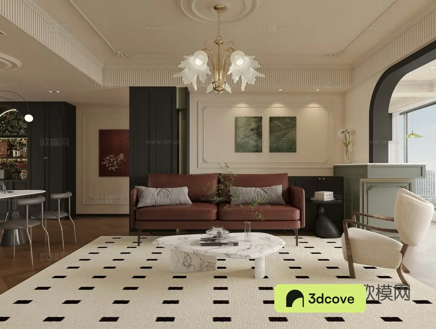 French retro living and dining room