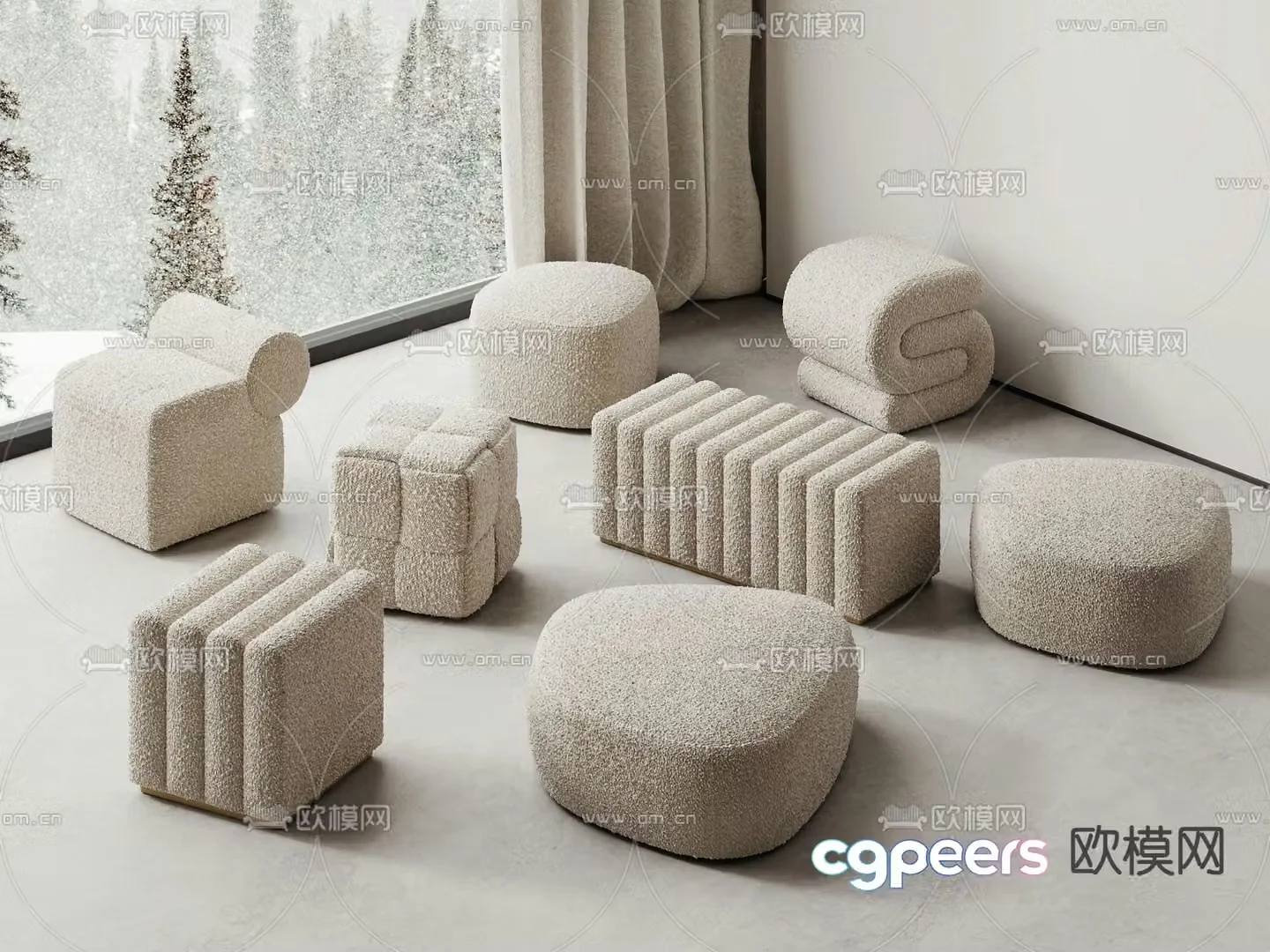 Cashmere cake stool sofa stool 3d model