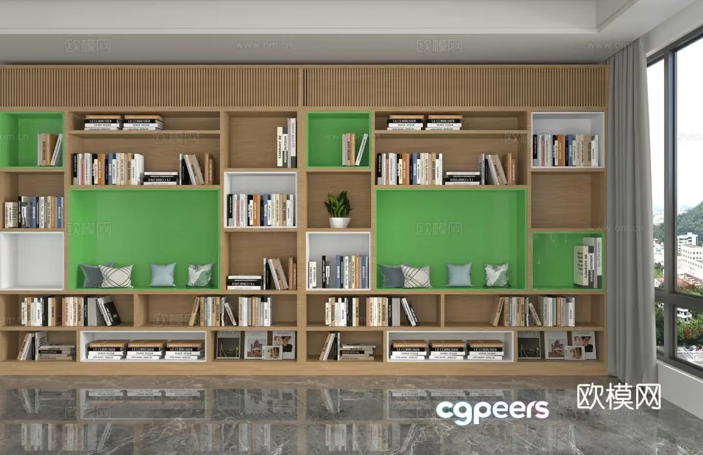 Modern bookcase Bookshelf Wooden Cabinet 3D Model