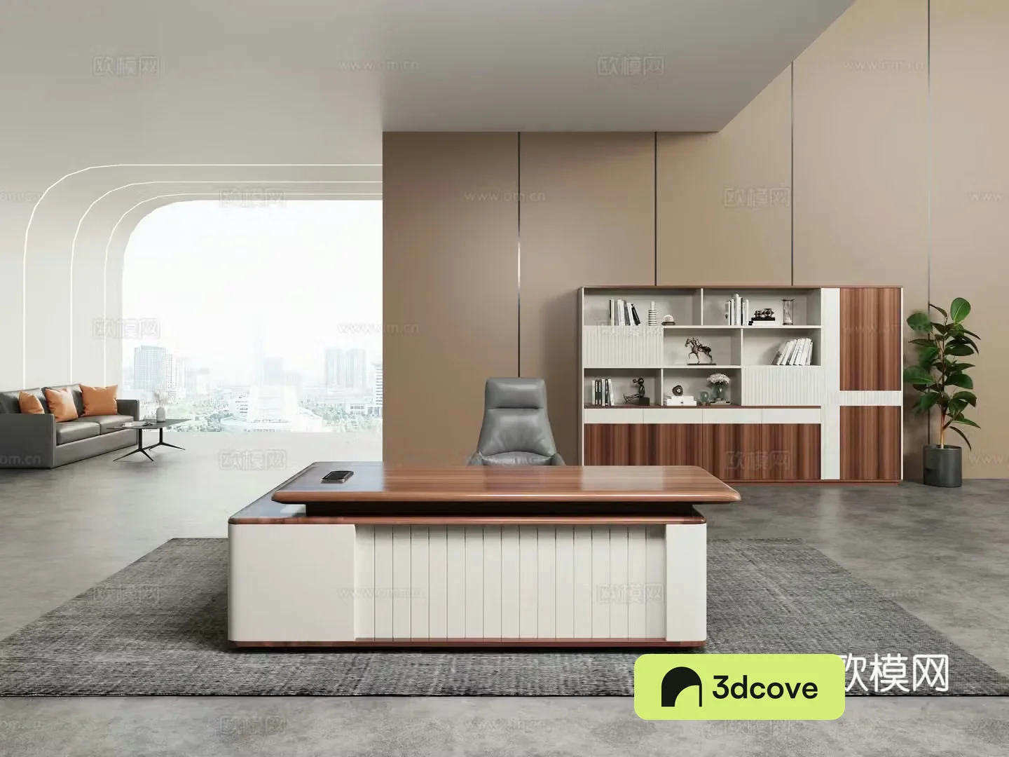 Modern president office space chairman office area desk filing cabinet