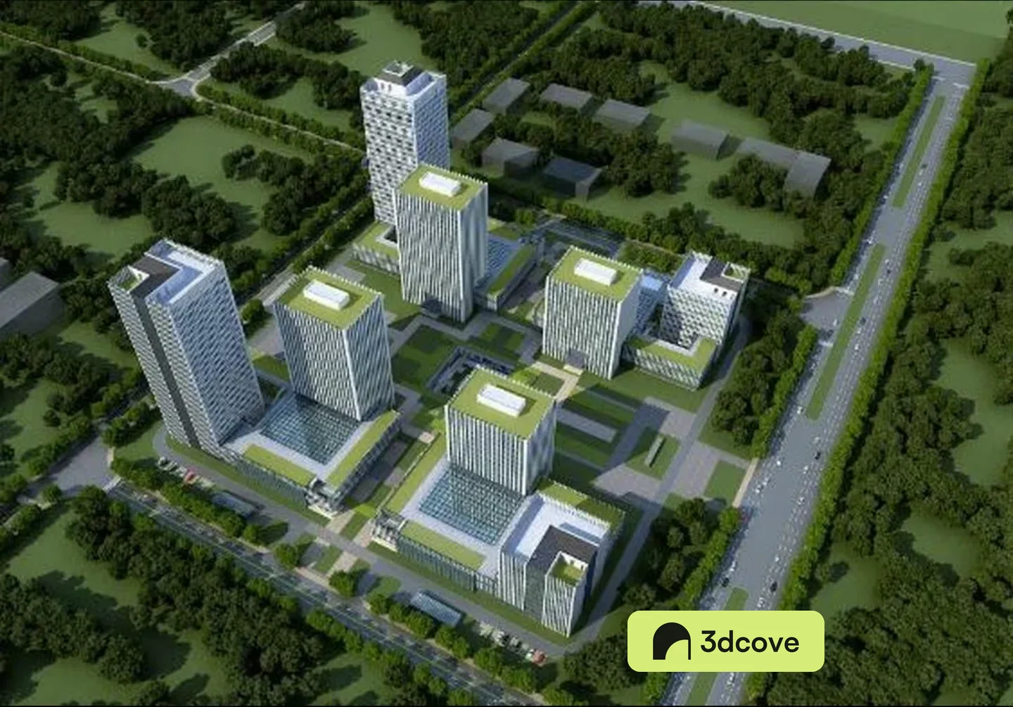 This Image Depicts A Modern Cityscape With Several Tall Buildings Showcasing A Contemporary