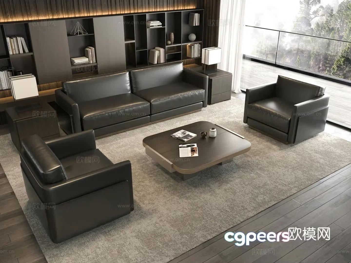 Modern office sofa coffee table combination 3D model