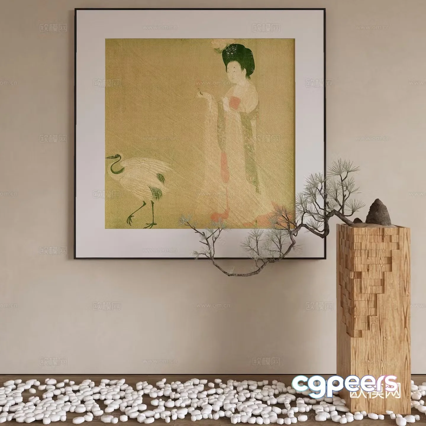 New Chinese style decorative painting lady hanging painting 3d model