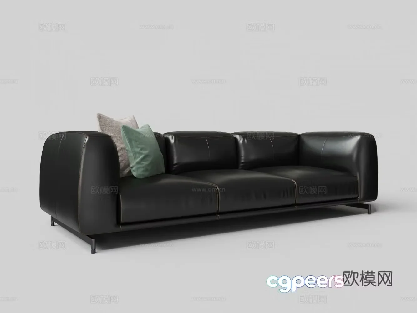 Modern black leather three-person multi-person sofa 3d model