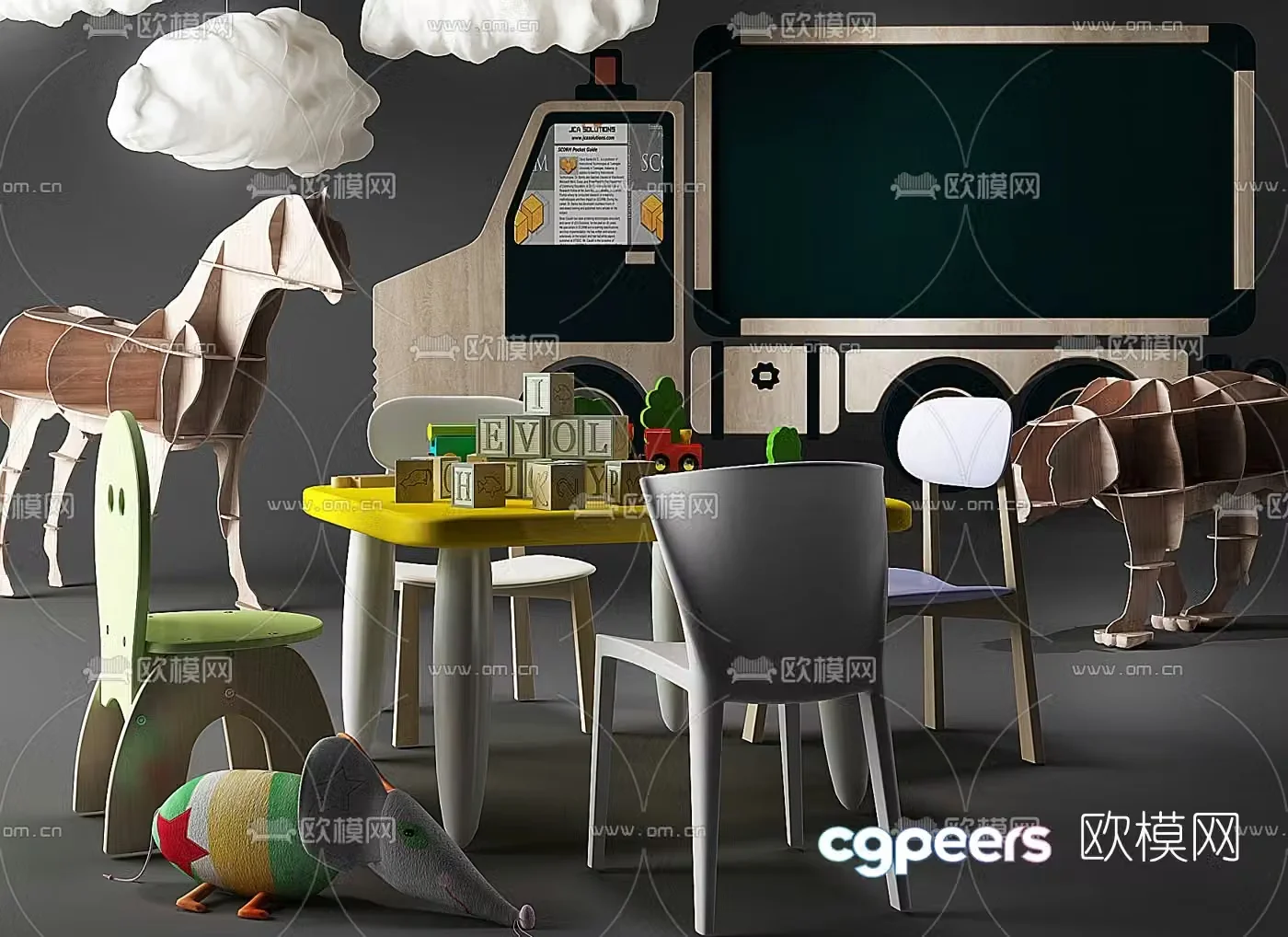 Modern children’s leisure table and chair toys doll 3d model