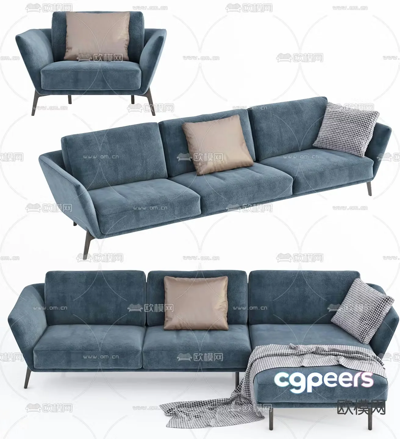 Meridiani modern multi-seater sofa 3d model