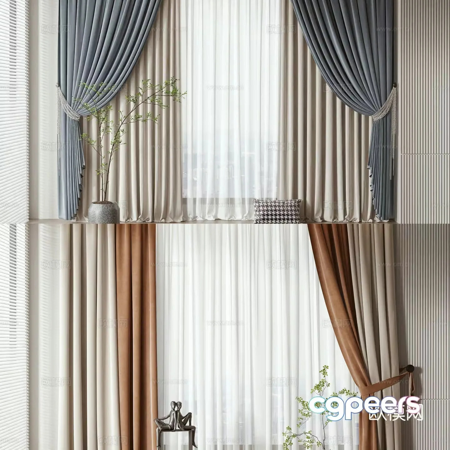 Modern curtains window screen 3d model