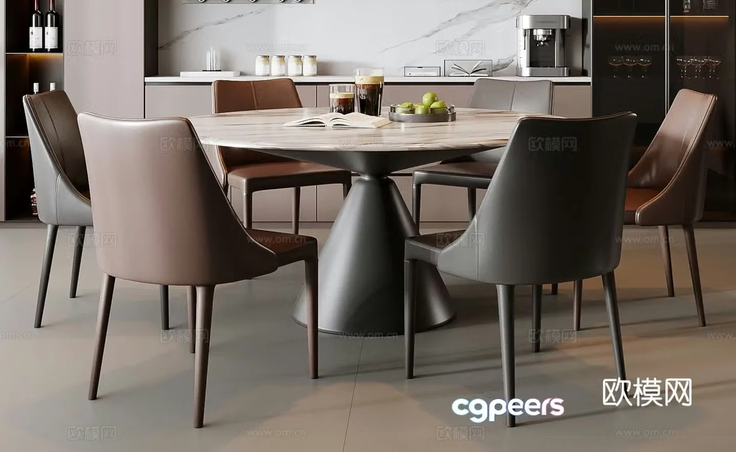 Italian dining table and chairs round dining table 3d model