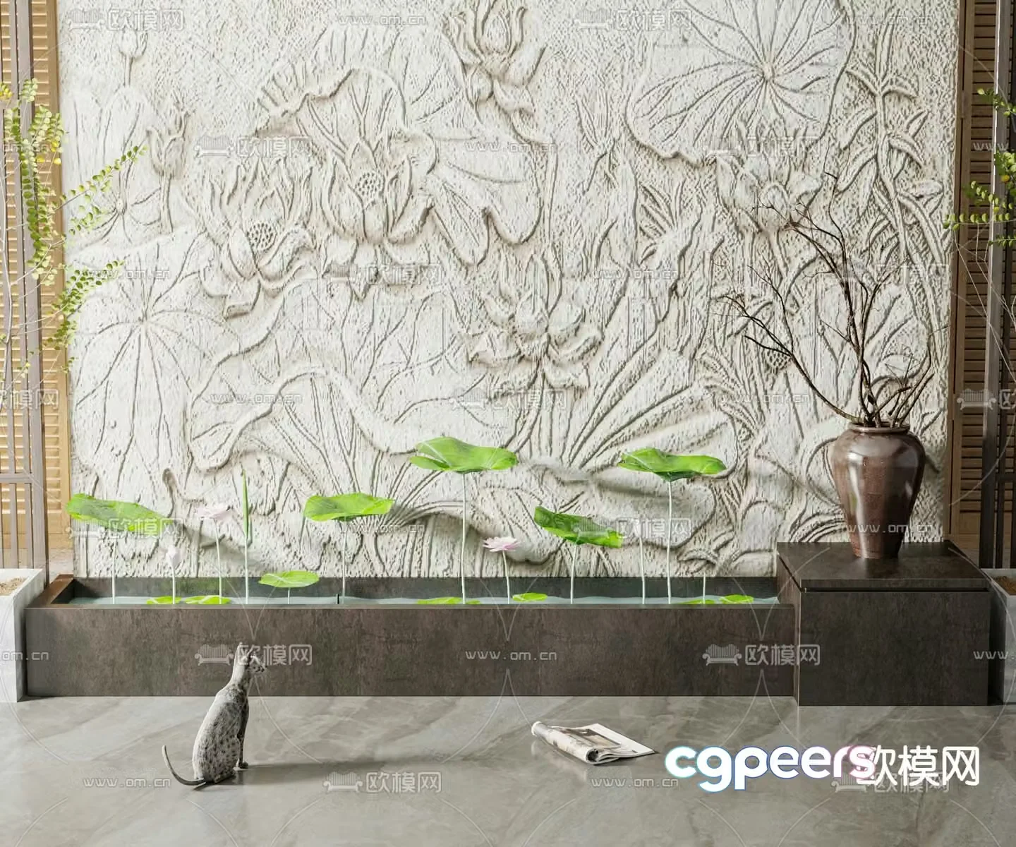 New Chinese style lotus pond lotus sketch 3D model