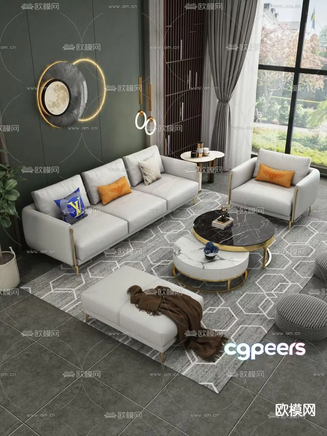 Light luxury modular sofa leather sofa 3d model