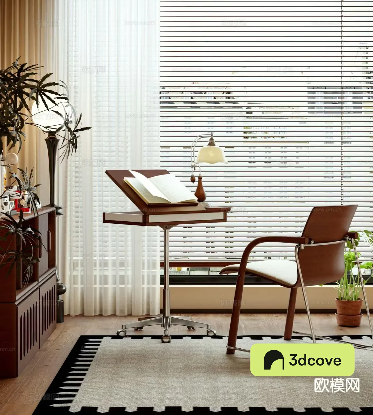 Middle-aged desk moving corner table reading moving side table 3D model