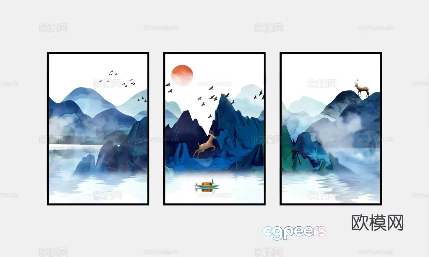 New Chinese style decorative painting landscape painting hanging painting 3D model