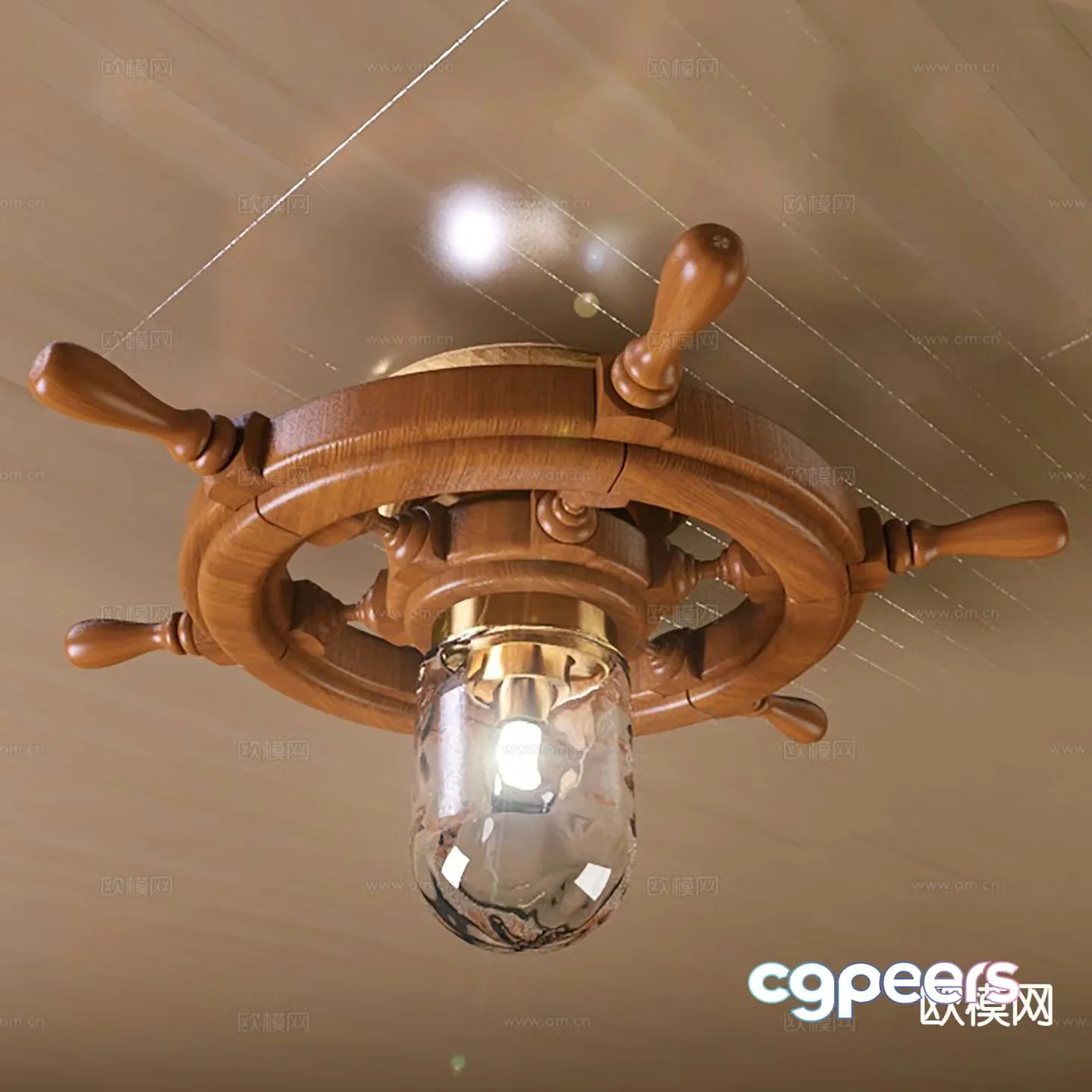 Mediterranean Ceiling Lamp Ship Tuo Ceiling Lamp 3D Model