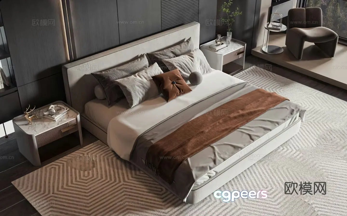 Modern style product bed double bed 3d model