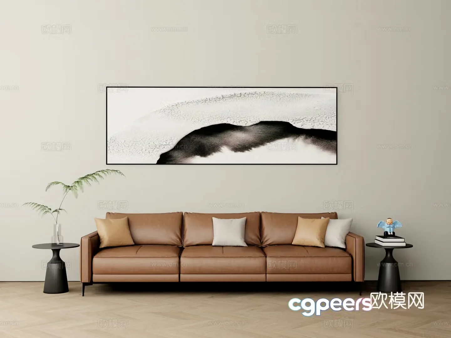 Modern three-person sofa leather sofa 3d model