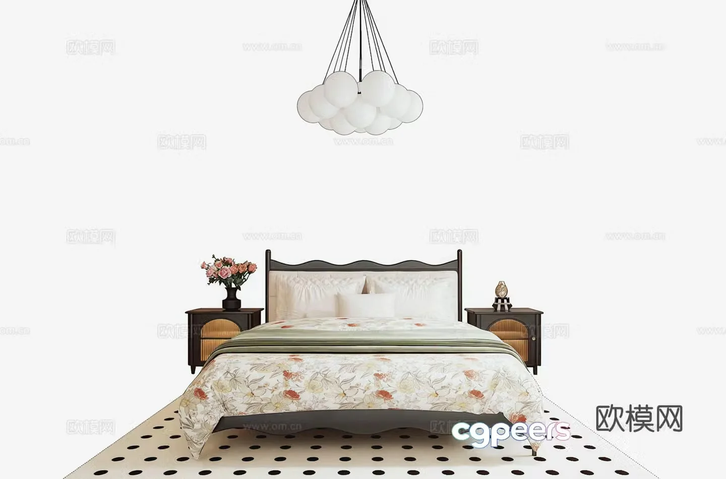 French medieval double bed nightstand chandelier 3d model