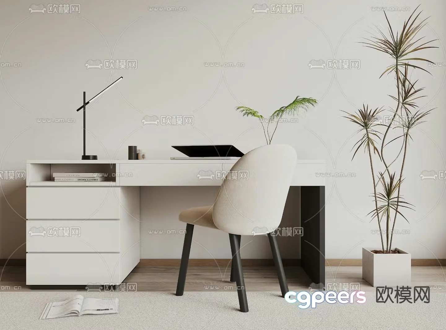 Modern desk computer desk study table 3d model