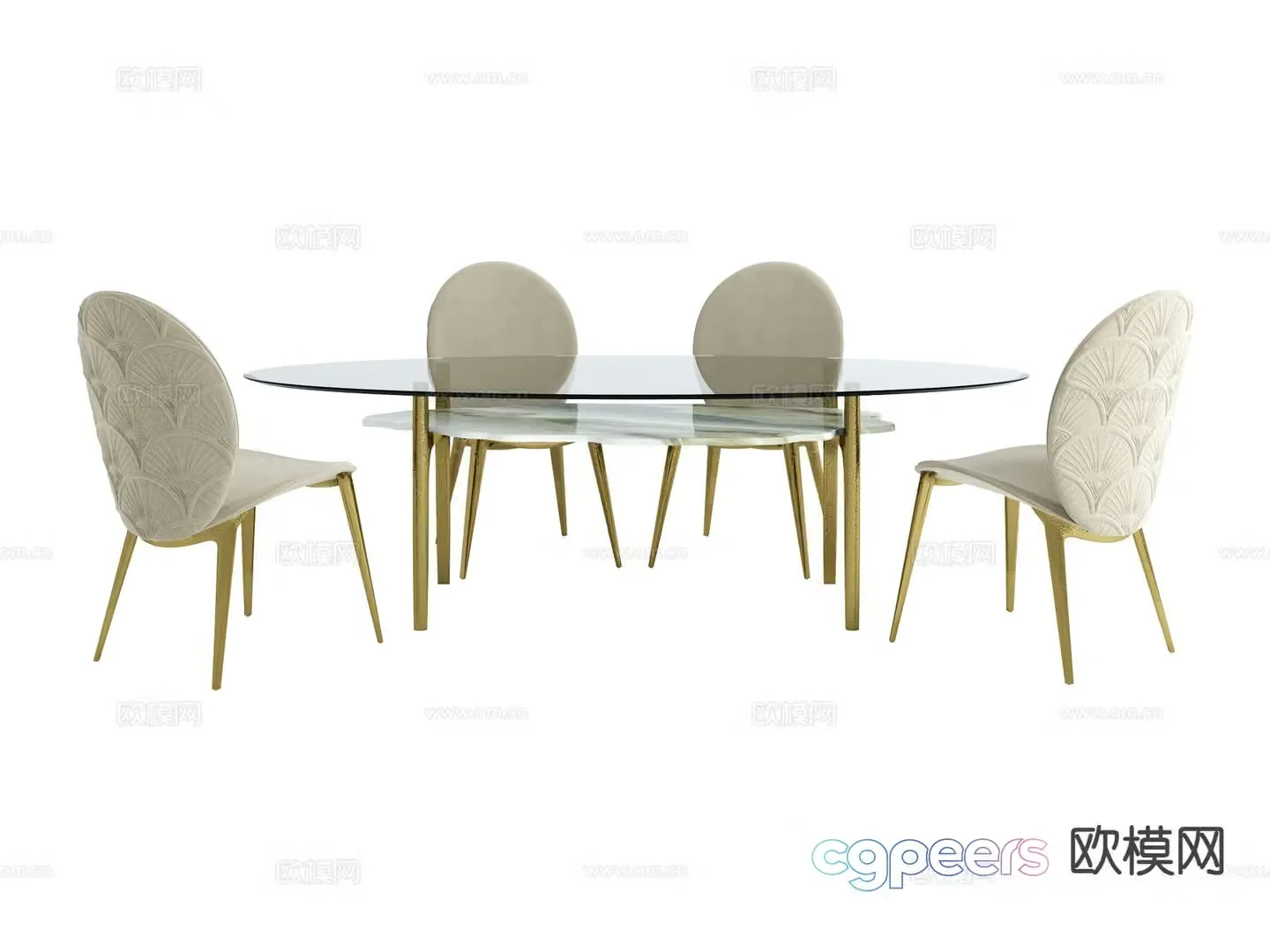 visionnaire Italian light luxury dining table and chairs 3D model