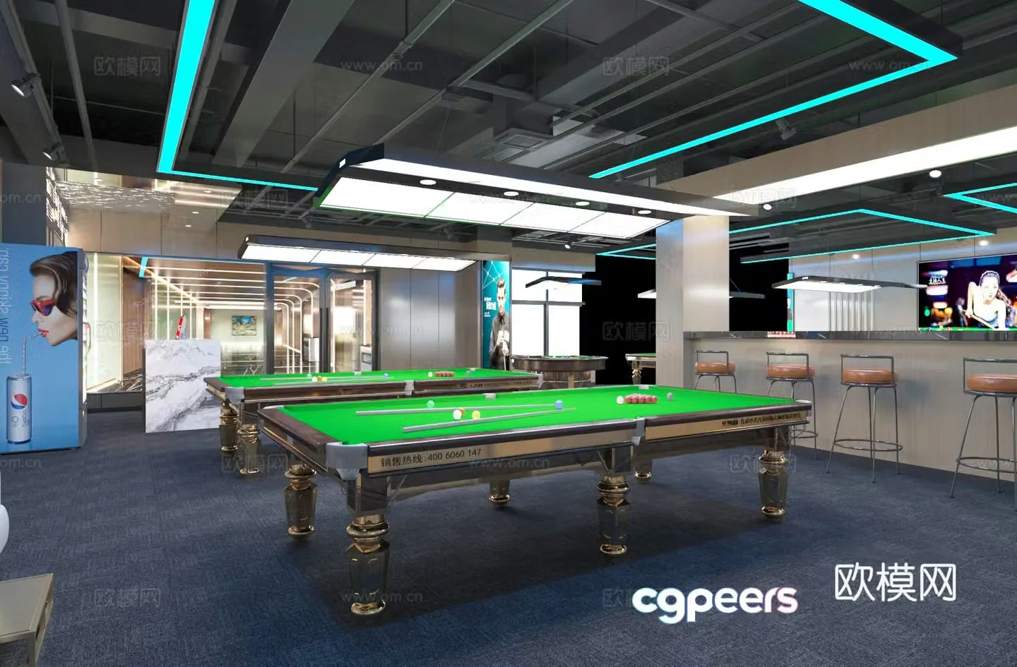 Modern billiards room 3d model