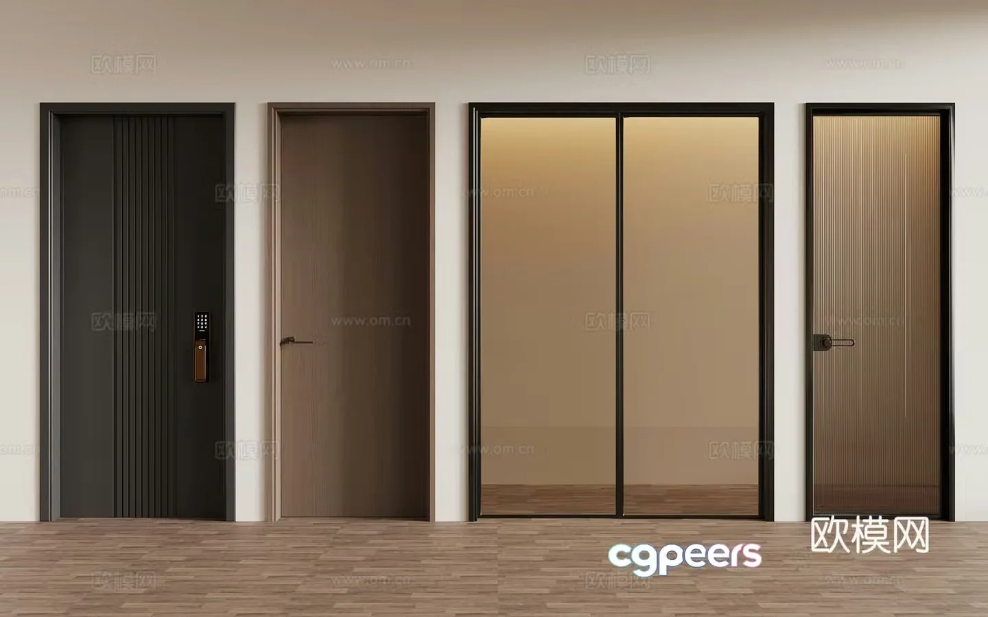 Modern Italian single-open door security door sliding door bathroom glass door 3D model