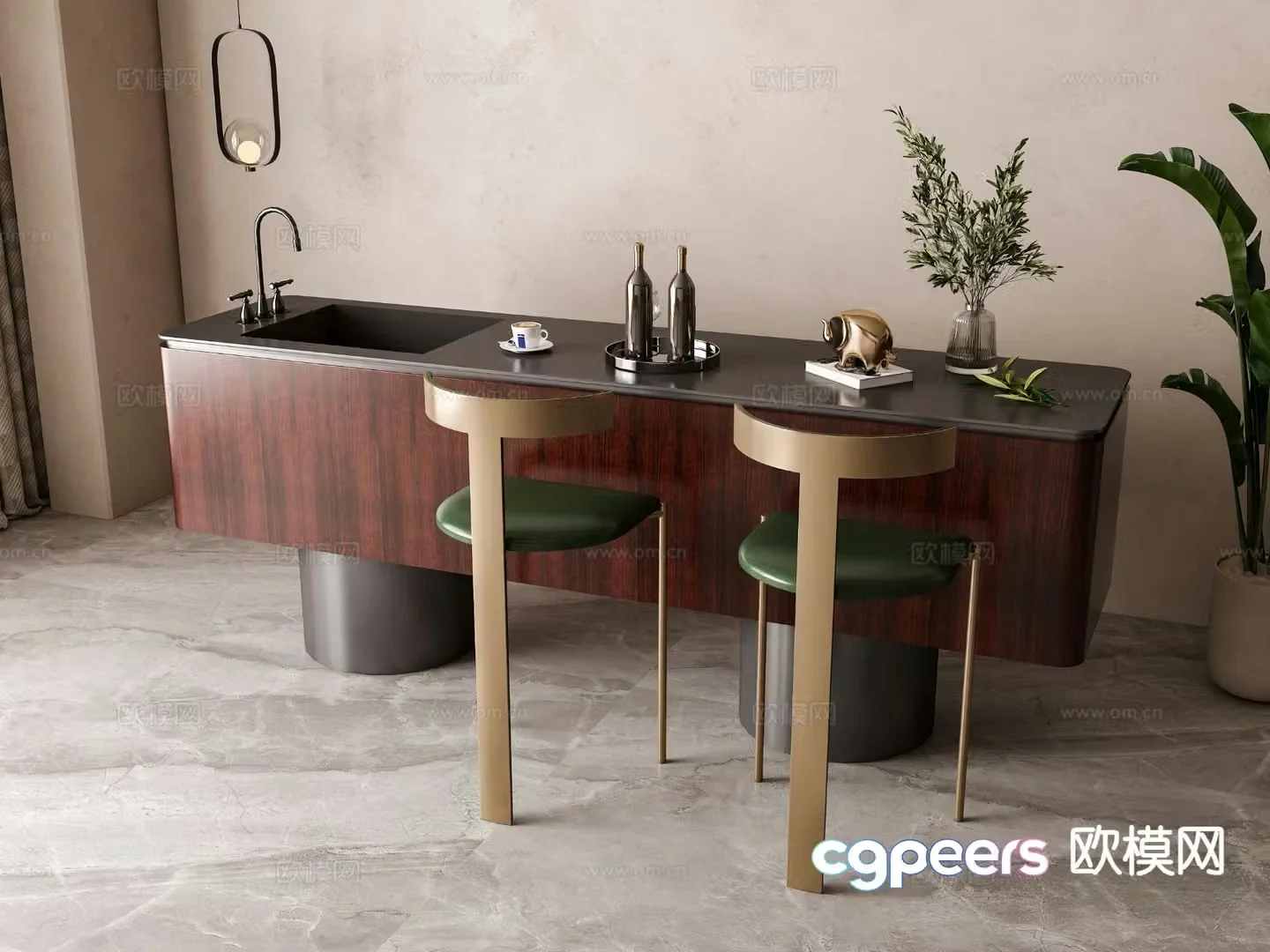 Light luxury bar bar chair 3D model