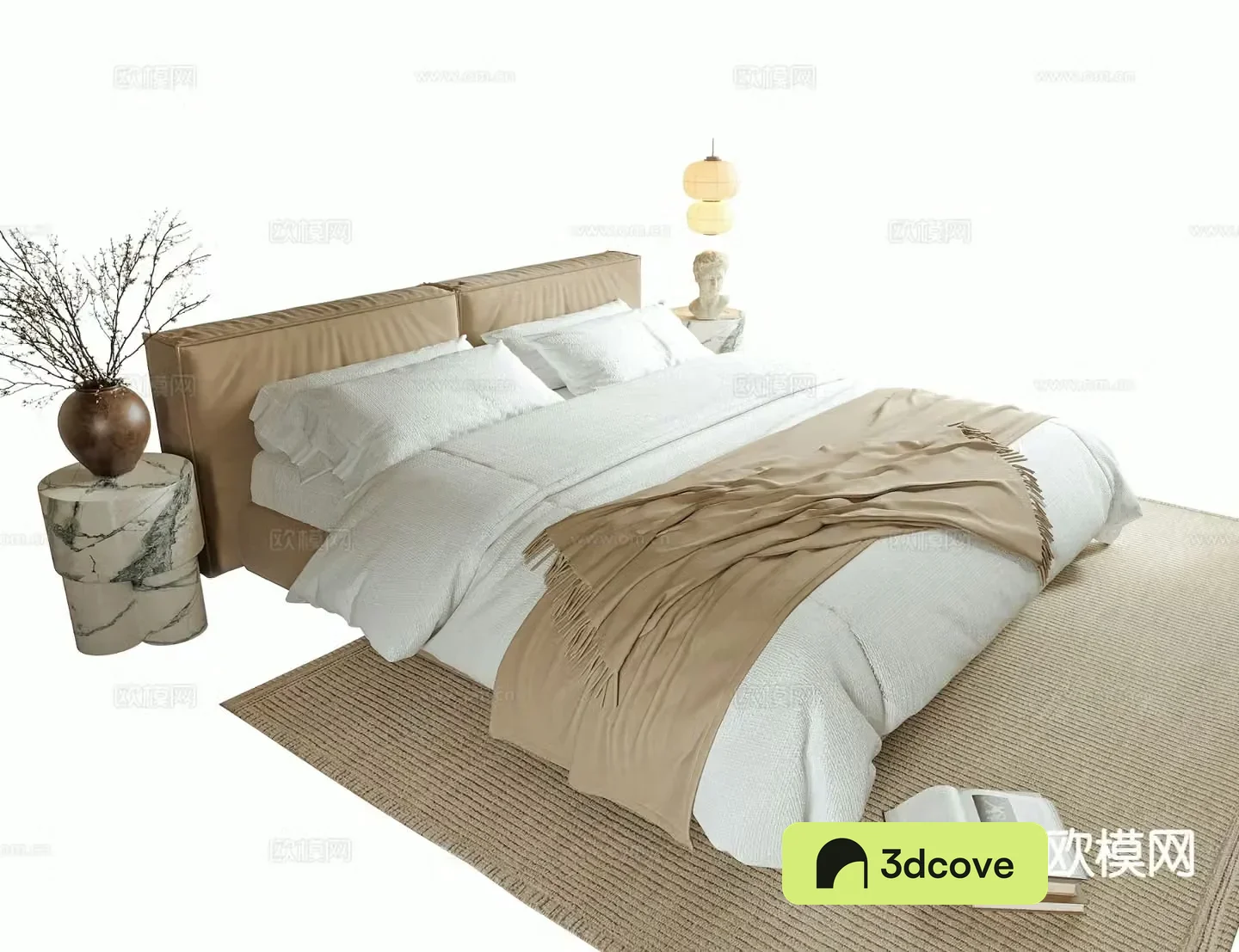 Modern double bed fabric bed