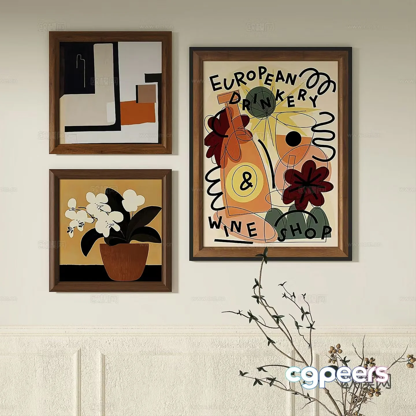 French retro abstract decorative painting 3d model