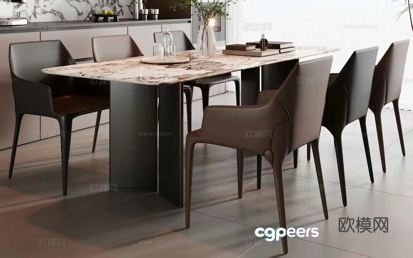 Italian dining table and chairs 3d model