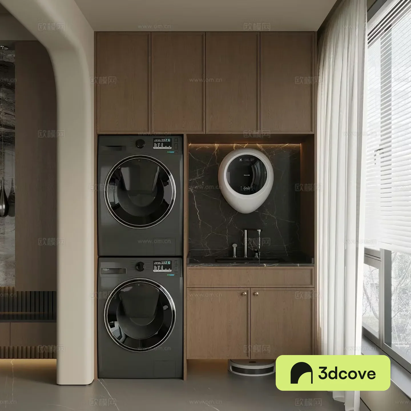 Middle Ages New Chinese Style Washing Cabinet Balcony Cabinet Storage Cabinet 3D Model